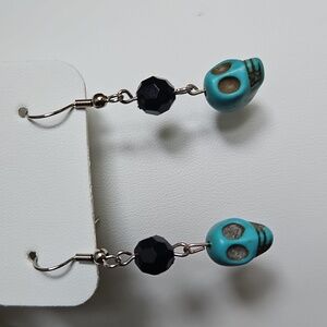 Turquoise skull drop earrings